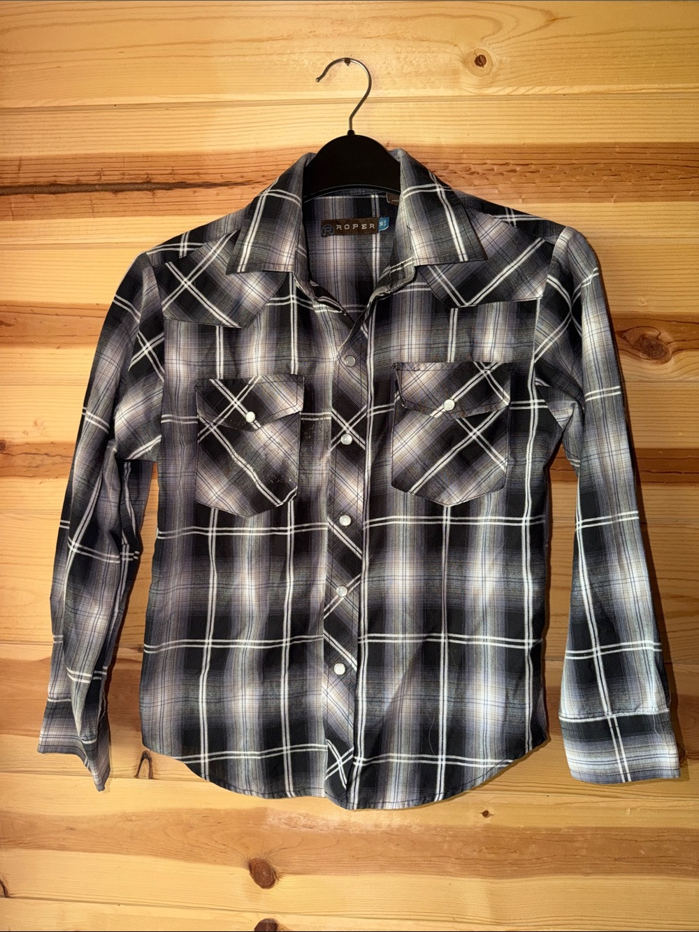 Roper Black and White Plaid Western Snap Shirt